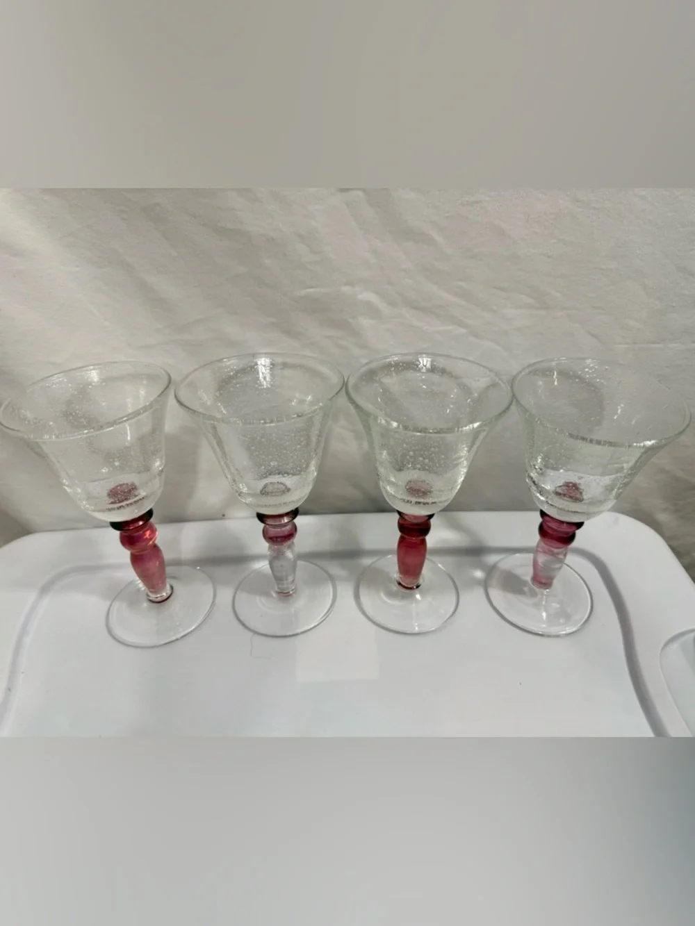 Pottery Barn Pink Stem Wine & Water Goblets